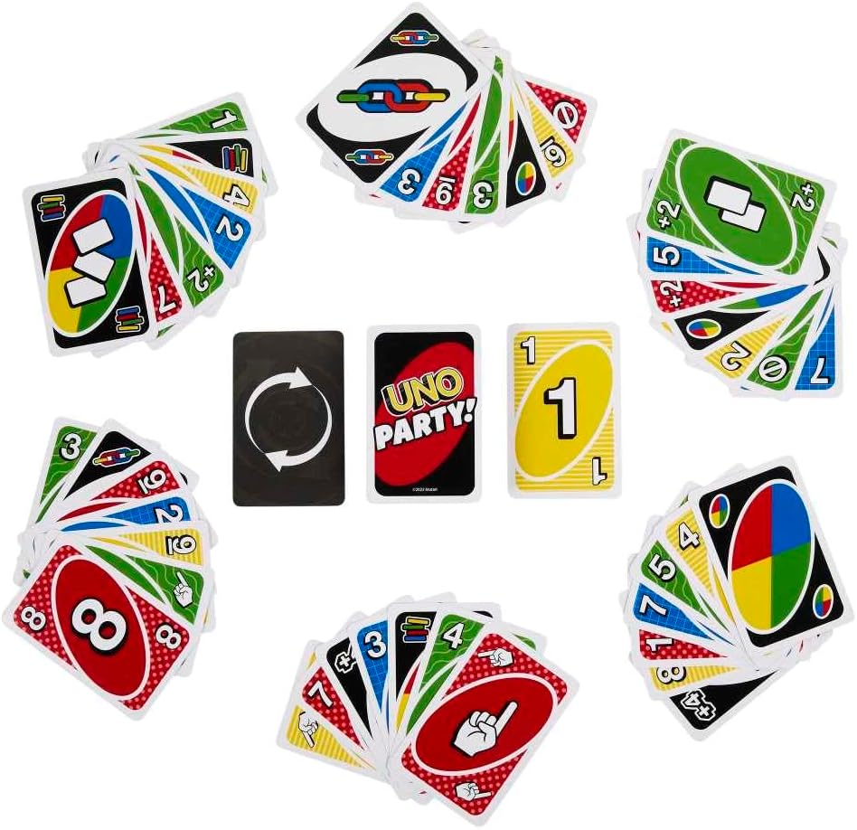 Mattel,UNO Party Card Game-Larger Groups! Wilder Rules! Faster Fun!