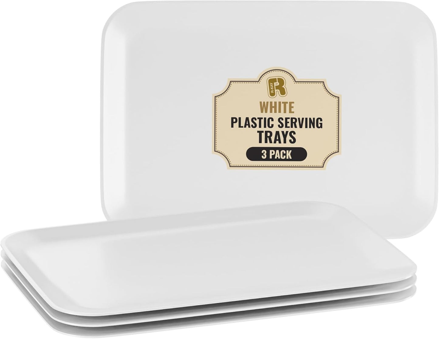 3 Pack Plastic Serving Trays for Party - Gold Serving Tray 8 x 11 Inch - Heavy Duty Dessert Trays for Food - Rectangular Party Serving Trays for Entertaining - Clear Cookie Platters
