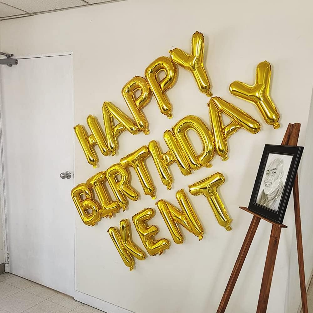 52 Pcs Gold Letter Balloons Foil Alphabet A to Z Balloons Personalized Phrase Banner for Birthday Shower Wedding Party Supplies Custom Balloon Decor 16 Inch