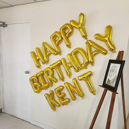 52 Pcs Gold Letter Balloons Foil Alphabet A to Z Balloons Personalized Phrase Banner for Birthday Shower Wedding Party Supplies Custom Balloon Decor 16 Inch