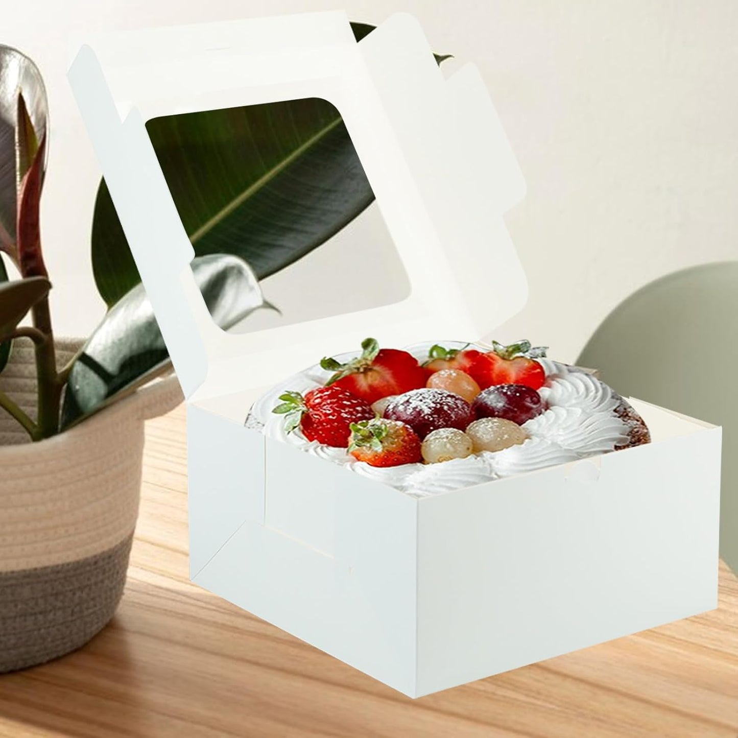 30 Pcs Cake Boxes 10 Inch with Window Clear Bakery Dessert Box Square White Large Disposable Pie Boxes Package for Bake Goods Paper Pastry Packaging Donut Delivery Box