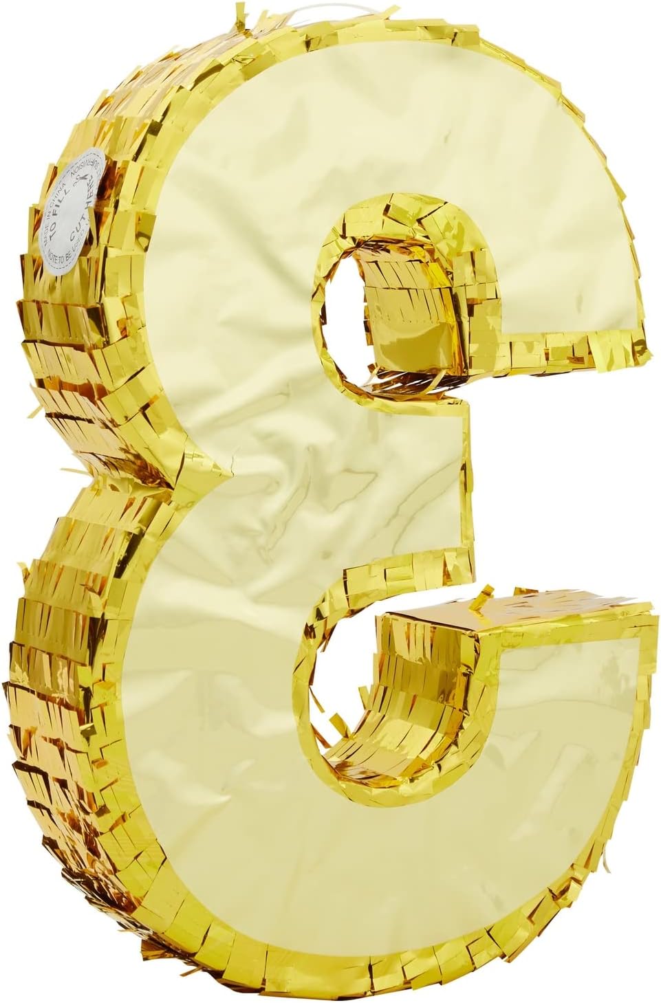 Juvale Gold Foil Number 3 Pinata - Spacious Candy & Toy Holder Birthday Pinata - Hangable Party Decor - 11.1 x 2.9 x 16.1 in, Paper, Gold