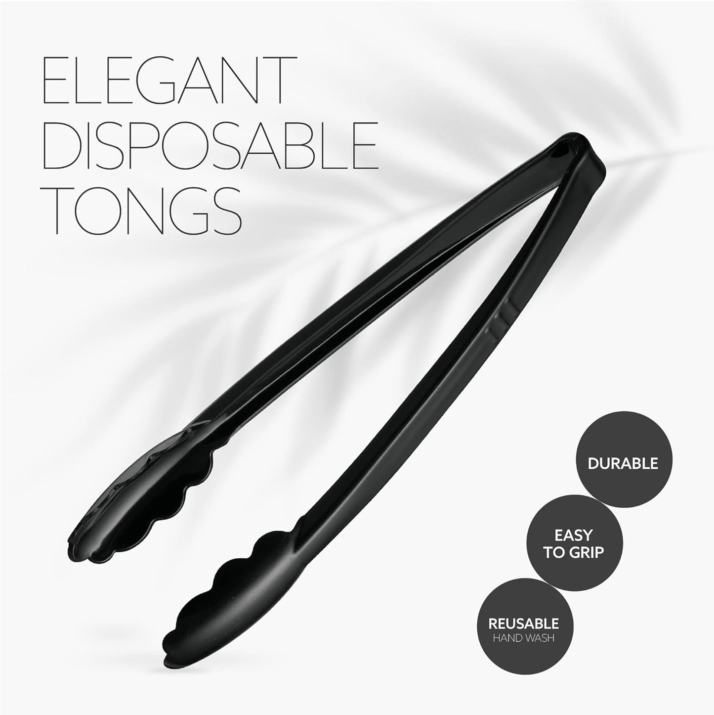 [Black Tongs 7.5'' Inches] Plasticpro 7.5'' Serving Tongs Heavy Duty Reusable Kitchen and BBQ Black Serving Tong for party's, Caterings, Events, Buffet, Weddings, And every Day use Pack of 12