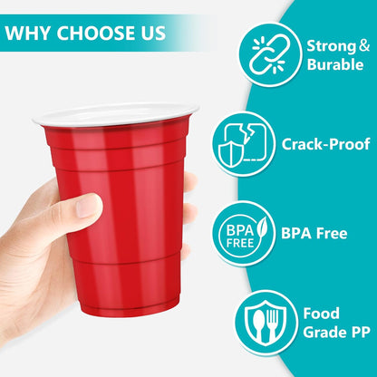 LANLISA 50 Gold Plastic Cups, 16 oz Disposable Cups, Drinking Cups For Birthday Party Supplies, Graduation, Thanksgiving Decorations, Harvest, Fall, New Years