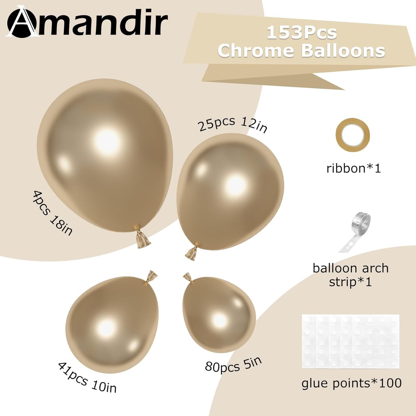 Amandir 153pcs White Sand Balloons Arch Garland Kit Different Sizes 18 12 10 5 Inch Cream Beige Sand White Latex Balloon for Birthday Boho Neutral Baby Shower Wedding Anniversary Party Decorations