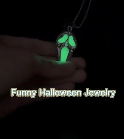 Longita Ghostface Necklace Glow in the Dark Scream Skull Necklaces for Women Men Halloween Necklace Light Up Ghost Face Necklaces Party Jewelry 1pcs