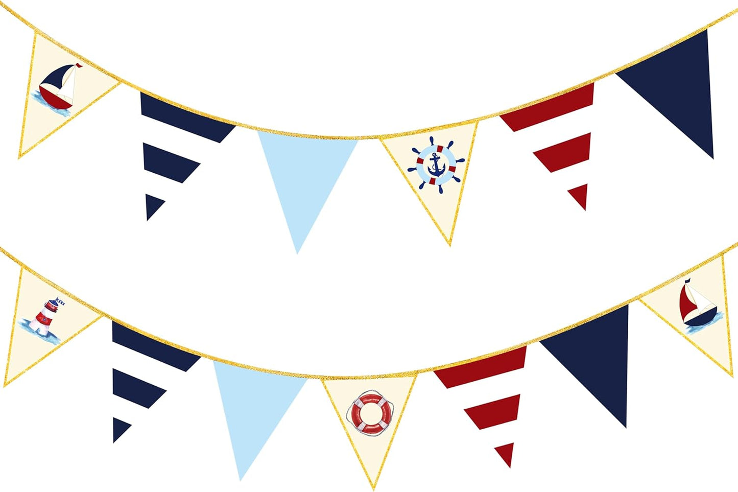 30Ft Navy Blue Gold and Beige Party Decorations Royal Blue Gold Triangle Flag Pennant Banner Bunting for Graduation Birthday Wedding Bridal Shower Nautical Ahoy Achor Theme Party Decorations Supplies