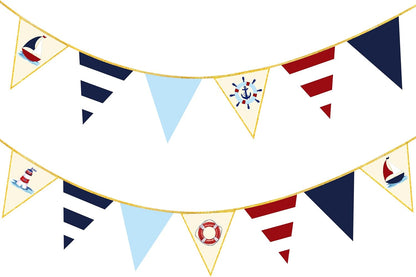 30Ft Navy Blue Gold and Beige Party Decorations Royal Blue Gold Triangle Flag Pennant Banner Bunting for Graduation Birthday Wedding Bridal Shower Nautical Ahoy Achor Theme Party Decorations Supplies