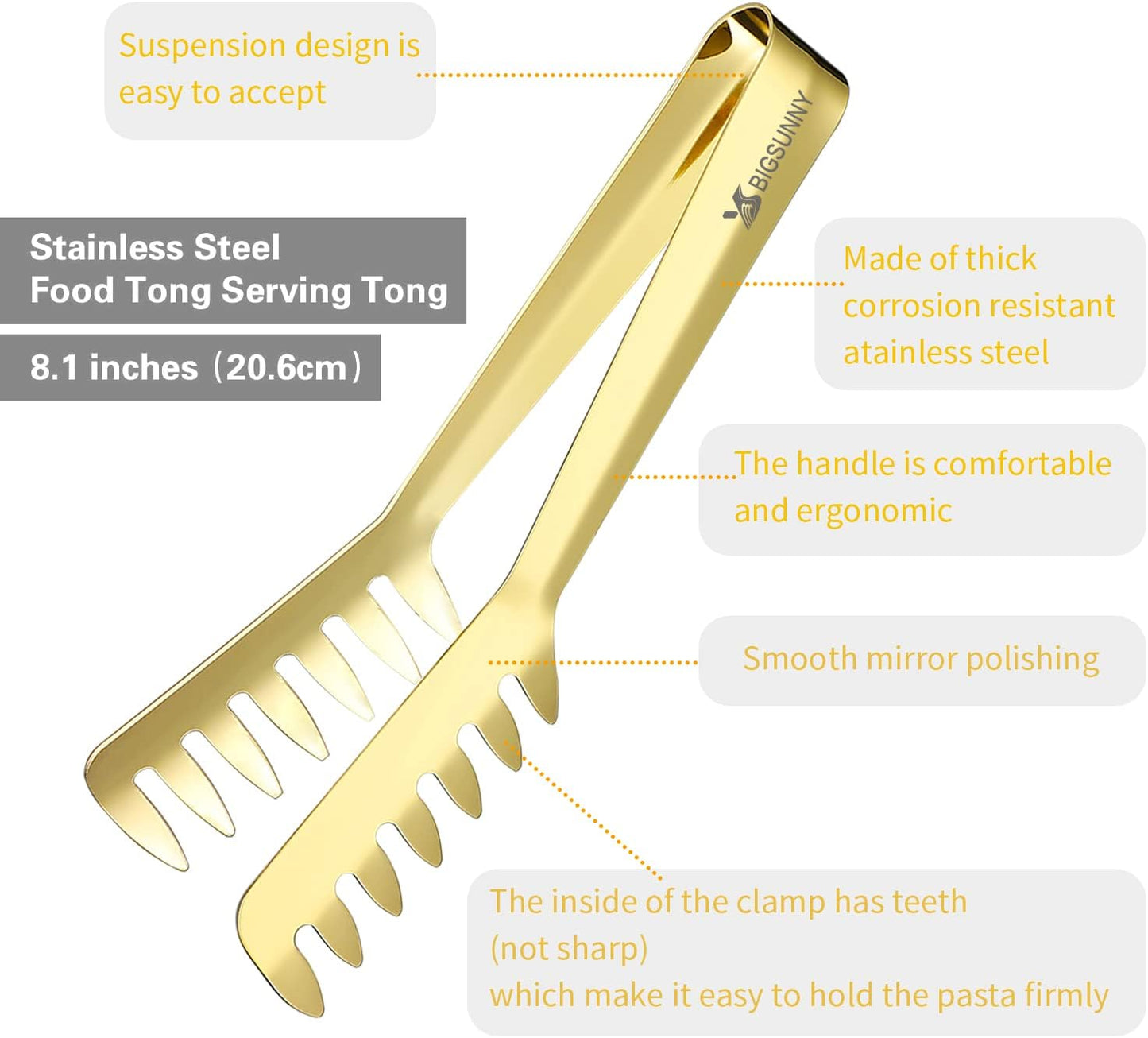 MSY BIGSUNNY 2 Pack Pasta Tong, Stainless Steel Food Tong Serving Tong, Spaghetti Tong
