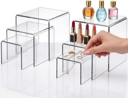Fixwal 10pcs 2 Set Acrylic Risers for Display Clear Perfume Organizer Stands Acrylic Display Risers for Show Figures, Cupcake, Jewelry, Toys, Perfume and More (Large Size)