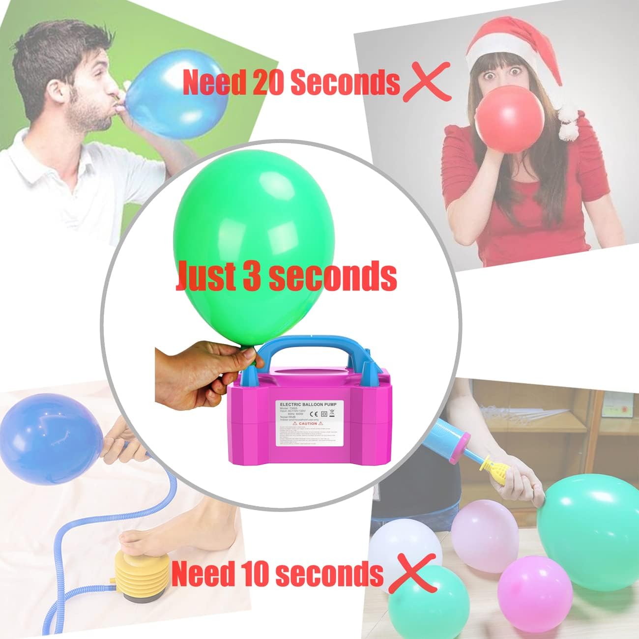 LANGXUN Portable High Power Electric Balloon Pump, Two Nozzle 110V 600W Air Blower Electric Ballon Inflator Pump for Party Latex Balloon Decoration Supplies (Yellow)