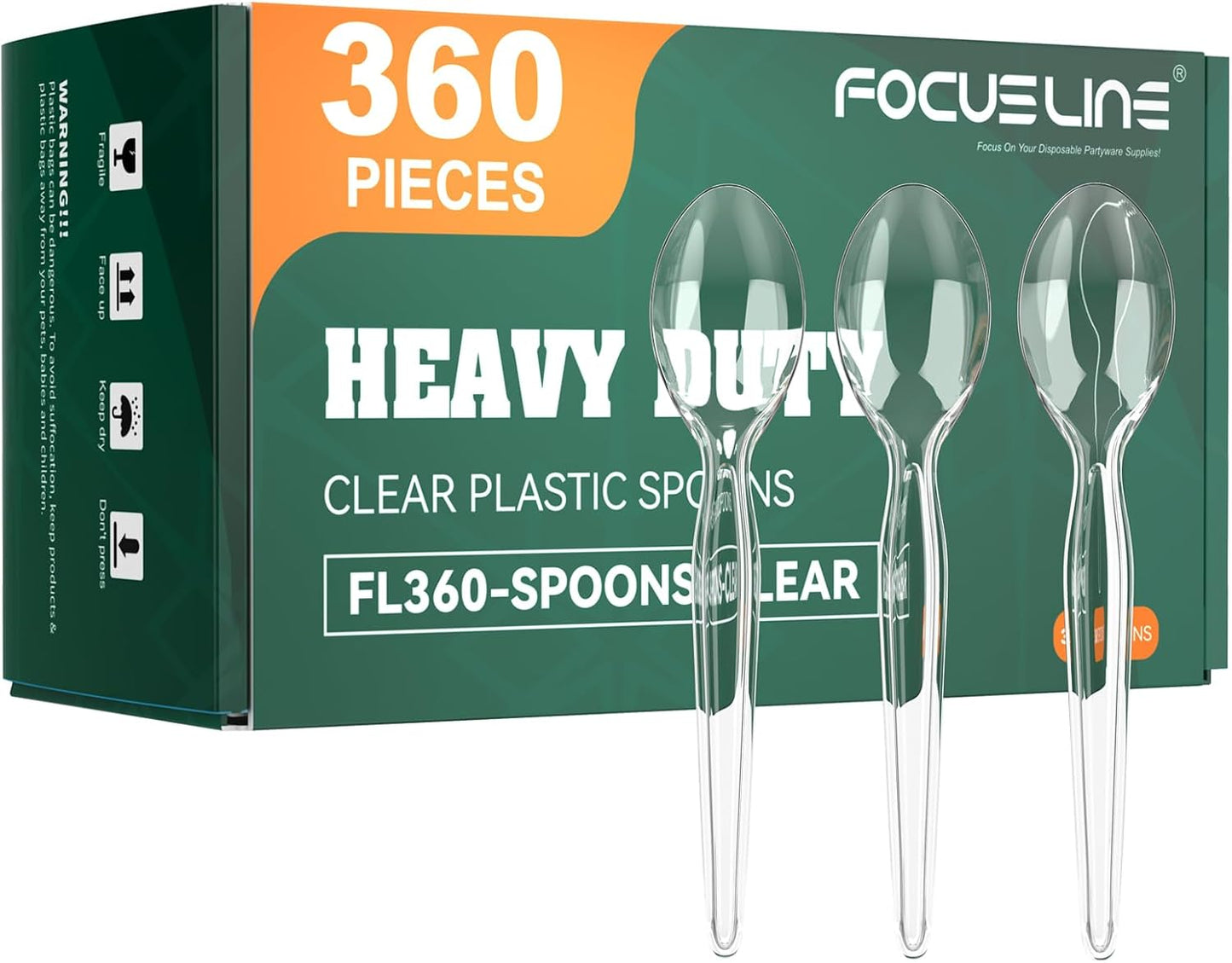 FOCUSLINE 360 Count Clear Plastic Silverware, 120 Forks, Knives and Spoons Each, BPA-Free, Heavy Duty Disposable Cutlery Set, Premium Disposable Flatware Plastic Utensils for Party Everyday Use