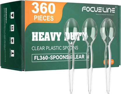 FOCUSLINE 360 Count Clear Plastic Silverware, 120 Forks, Knives and Spoons Each, BPA-Free, Heavy Duty Disposable Cutlery Set, Premium Disposable Flatware Plastic Utensils for Party Everyday Use