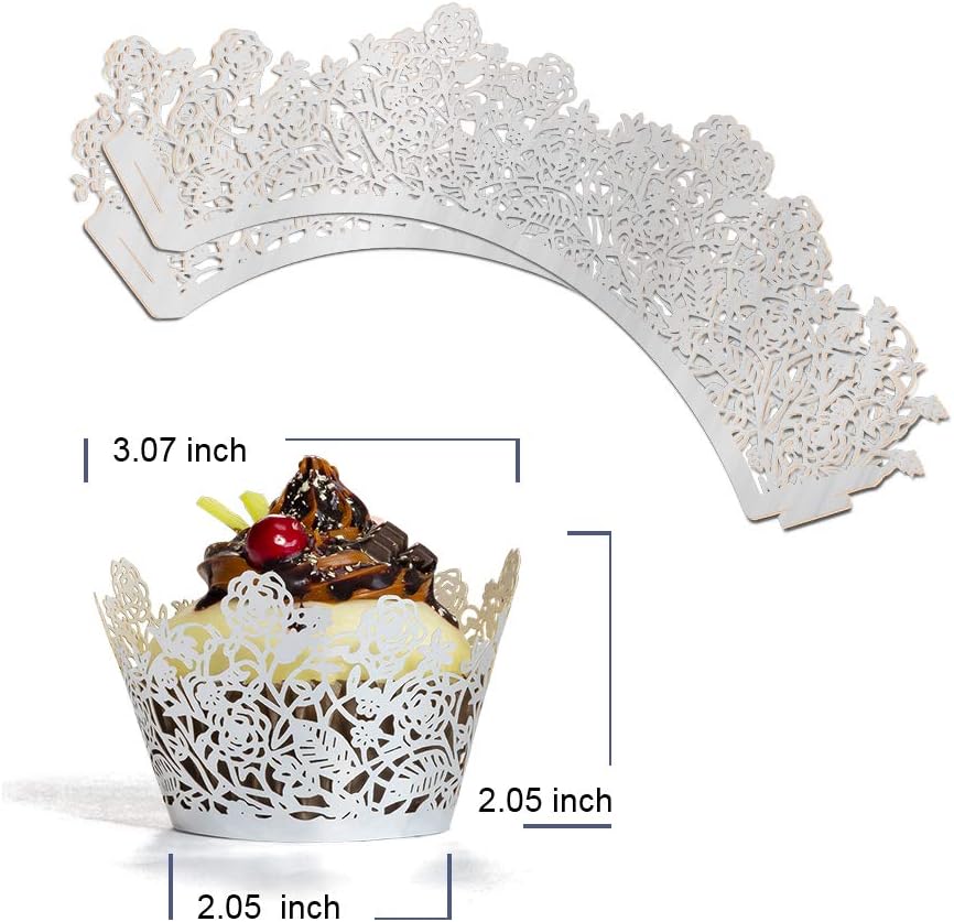 YOZATIA 60pcs Black Rose Lace Cupcake Wrappers Holders, Laser Cut Cupcake Liners Decorative Liners for Wedding Party Birthday Cake Decoration Supplies