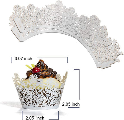 YOZATIA 60pcs Black Rose Lace Cupcake Wrappers Holders, Laser Cut Cupcake Liners Decorative Liners for Wedding Party Birthday Cake Decoration Supplies
