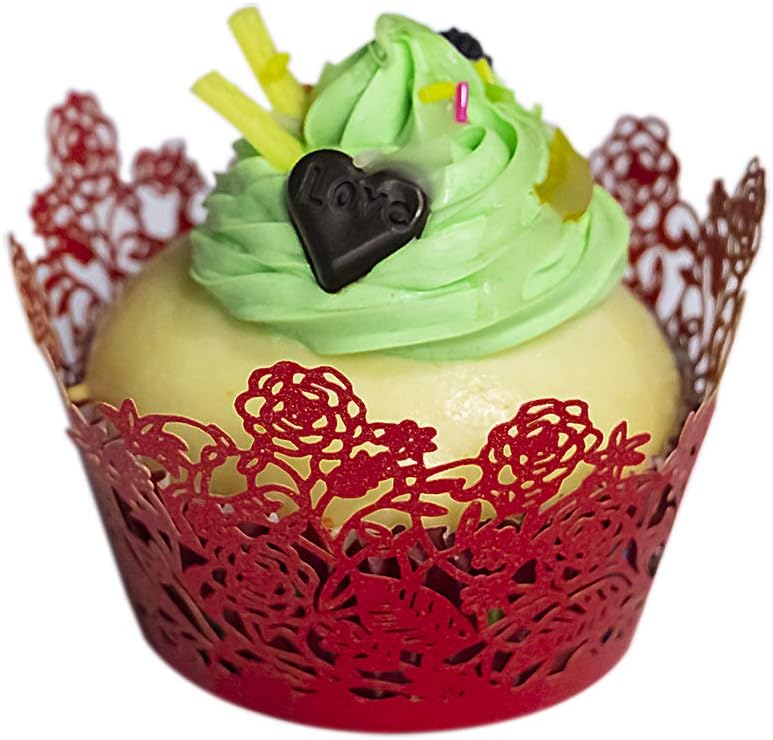 YOZATIA 60pcs Black Rose Lace Cupcake Wrappers Holders, Laser Cut Cupcake Liners Decorative Liners for Wedding Party Birthday Cake Decoration Supplies