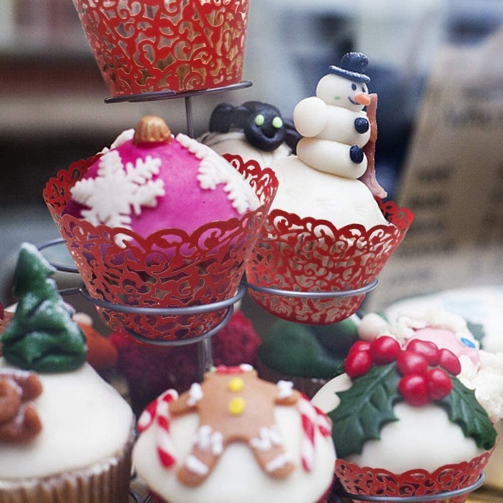 50 Pcs White Pearl Lace Laser Cut Filigree Wedding Cupcake Wrapper Baking Cake Cups Wraps Cupcake Muffin Case Trays for Special Occasions