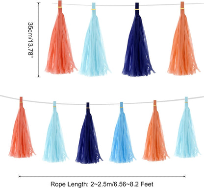 MECCANIXITY 20Pcs Light Blue Tassel Garland Banner with Rope Tissue Paper Tassels Party DIY Kits for Anniversary Wedding Birthday Party