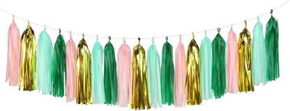 20 Pieces Tissue Paper Tassel Garland, Birthday Tassel Garland Party Decor, Metallic Fringe Balloon Banner Tails for Classroom Baby Shower Gender Reveal Hanging Decoration, D