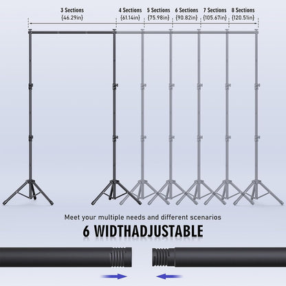 Backdrop Stand Kit - 6 Widths, 10x7.5ft Adjustable Background Stand for Parties & Studio Photography