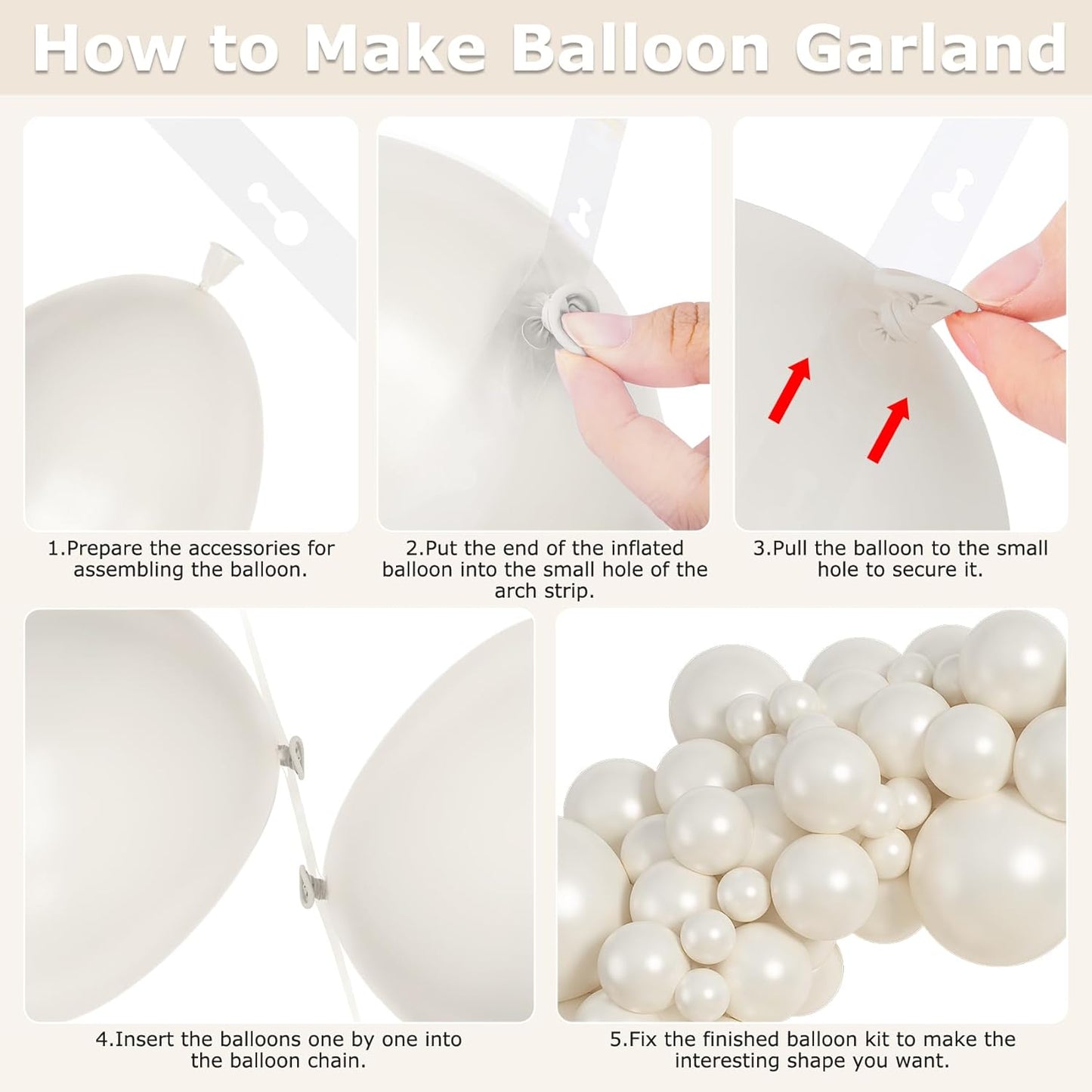 Amandir 153pcs White Sand Balloons Arch Garland Kit Different Sizes 18 12 10 5 Inch Cream Beige Sand White Latex Balloon for Birthday Boho Neutral Baby Shower Wedding Anniversary Party Decorations
