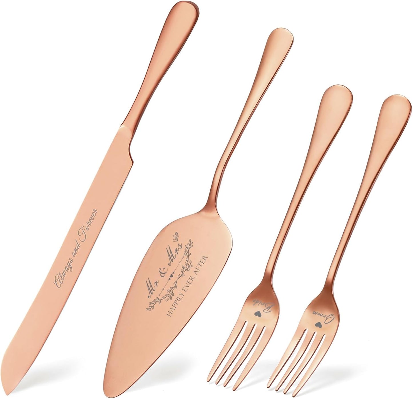 Wedding Cake Knife and Server Set, Gold Cake Cutting Set for Wedding, 4 Pieces Set with Forks for Engagements, Anniversaries, Bride and Groom