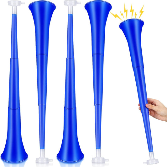 Sosation 4 Pieces Collapsible Stadium Horn 24 Inch Vuvuzela Plastic Trumpet Horn Blow Noisemakers for Sporting Events Football Games Sports Party Supplies Favors Accessories(Blue)