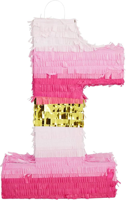 Number 5 Pinata, Pink and Gold Foil for Girls 5th Birthday Party Decorations (Small, 16.5 x 11.6 x 3 In)