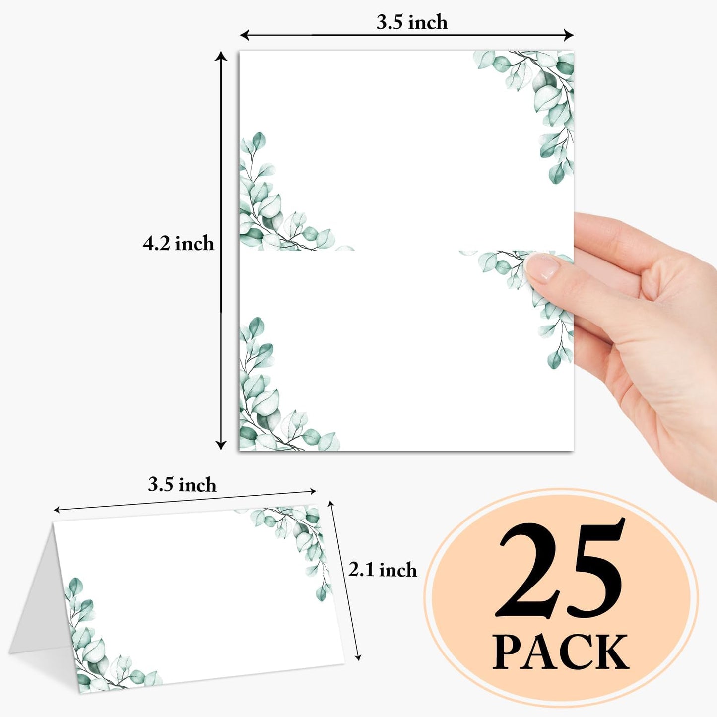 Gold Foil Border Place Cards, Set of 25 Tent Name Cards for Table Setting, Food Label for Wedding, Baby Shower, Birthday Dinner Party Supplies -010
