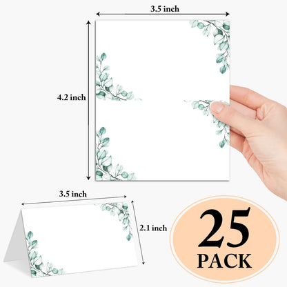 Gold Foil Border Place Cards, Set of 25 Tent Name Cards for Table Setting, Food Label for Wedding, Baby Shower, Birthday Dinner Party Supplies -010