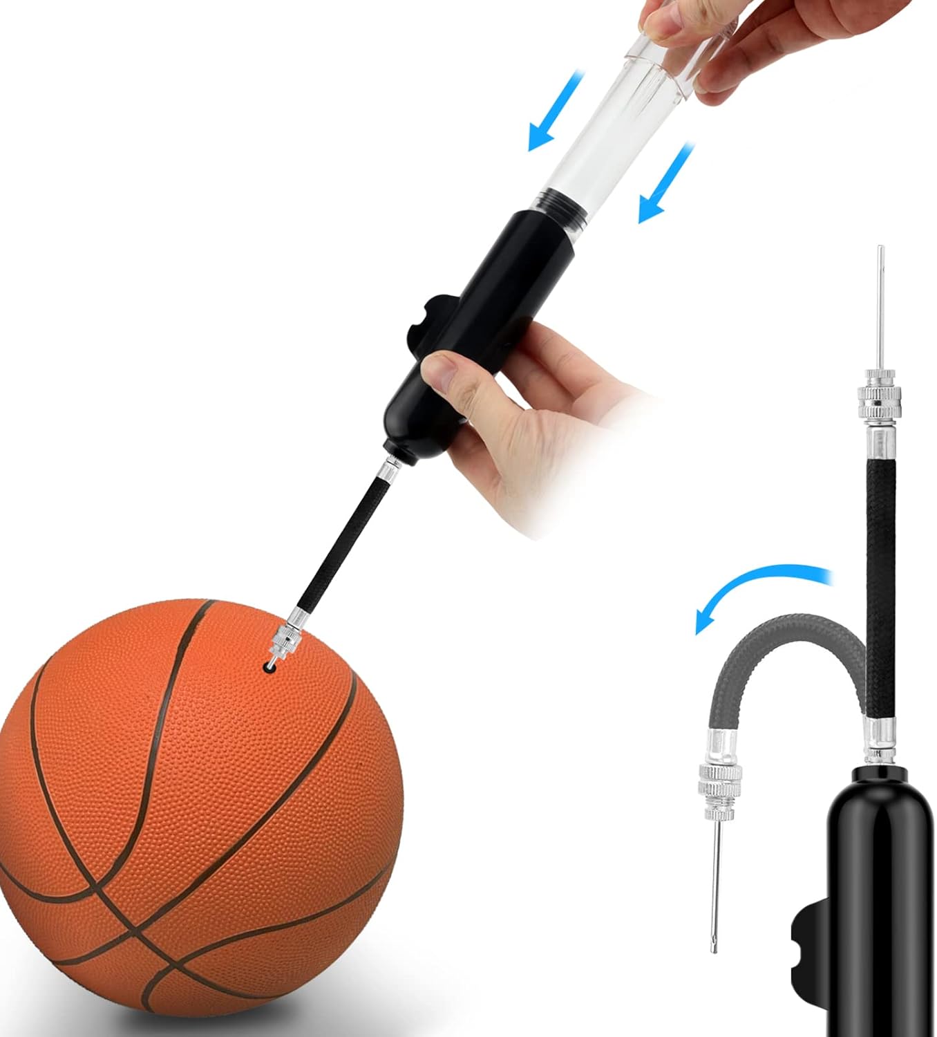 BROTOU Ball Pump, Dual Action Inflate Air Pump with 3 Needles and 2 Nozzles for Soccer Ball, Basketball, Volleyball, Balloons, Bikes