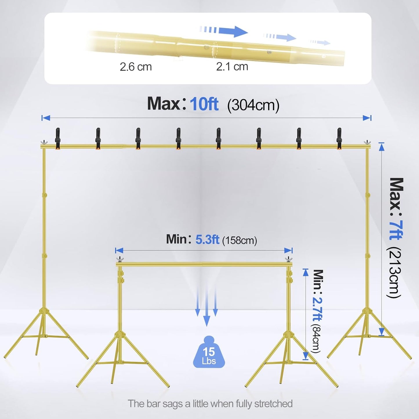 EMART Backdrop Stand 10x7ft(WxH) Photo Studio Adjustable Background Stand Support kit with 2 Crossbars, 8 Clamps, 2 Sandbags and Carry Bag for Parties, Events Decoration, Wedding, Photography -White