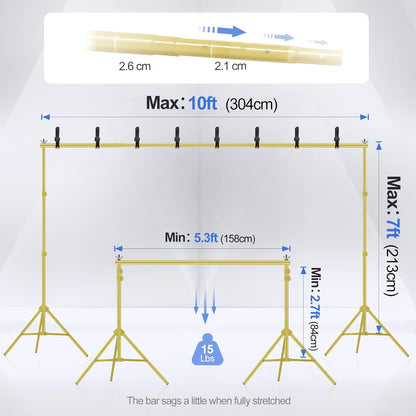 EMART Backdrop Stand 10x7ft(WxH) Photo Studio Adjustable Background Stand Support kit with 2 Crossbars, 8 Clamps, 2 Sandbags and Carry Bag for Parties, Events Decoration, Wedding, Photography -White