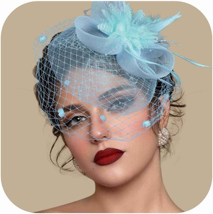 Fascinators Hats for Women Tea Party Hat Feather Mesh Headband Vintage Lace Cocktail Headwear Veil Hair Clip Church