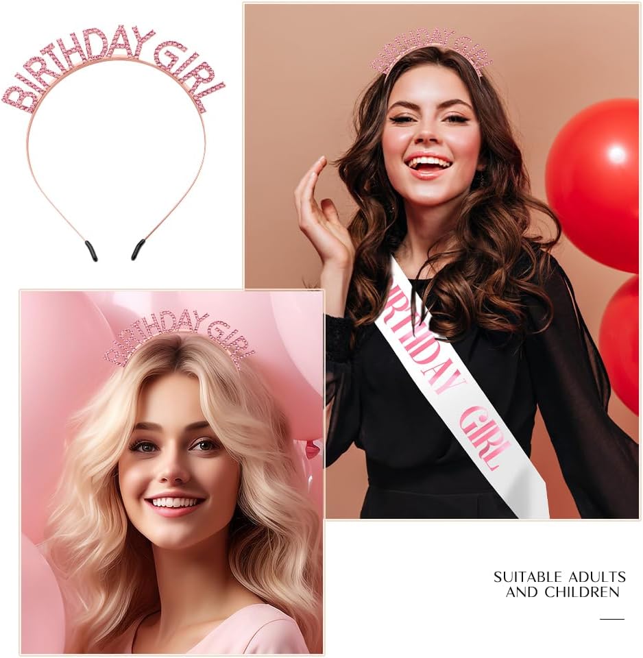 Birthday Sash & Crown for Women - Tiara Headband, Girls' Decorations Accessories