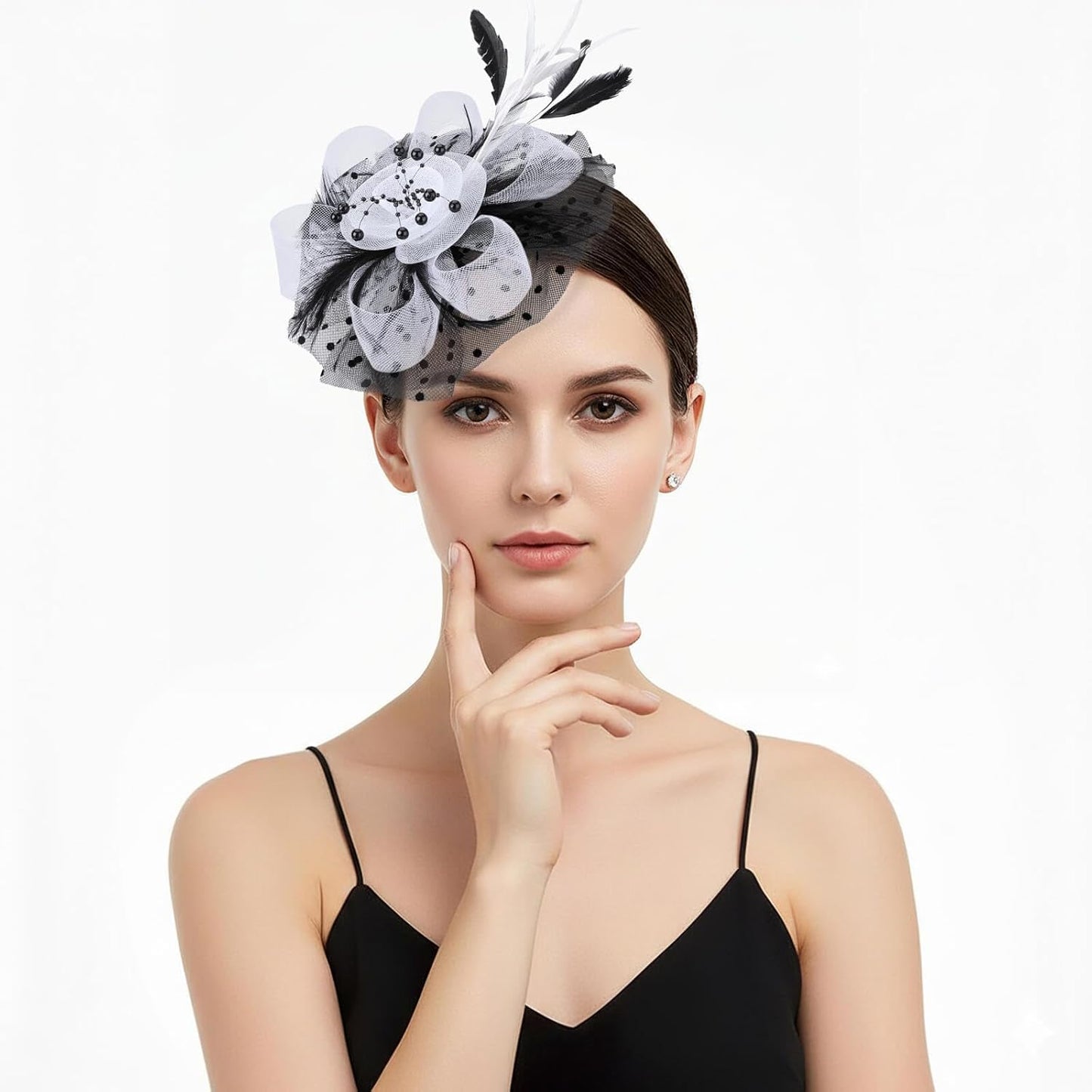 DRESHOW Fascinators Hat Flower Mesh Ribbons Feathers on a Headband and a Clip Tea Party Headwear for Girls and Women - Colors B