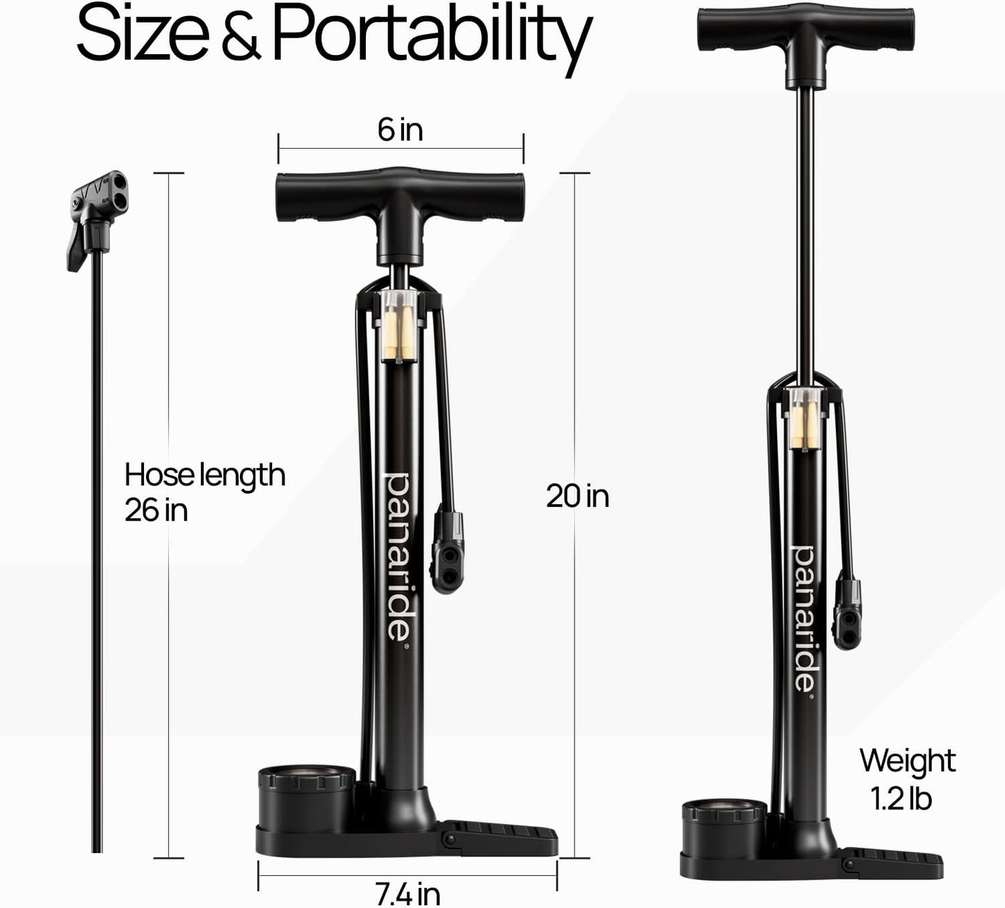 Bike Pump Floor, Advanced Bike Tire Inflator, Bicycle Hand Air Pump with Dual Presta and Schrader Valves, Handheld Pump, Suitable for Road and Mountain Bikes, Baby Stroller, Balls