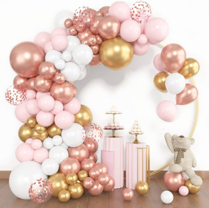 Amandir 153pcs Pink Purple Balloon Garland Arch Kit, Different Sizes 18 12 10 5 inch Pink Purple Red Latex Metallic Confetti Purple Balloons for Girl Women Birthday Bridal Baby Shower Party Decoration