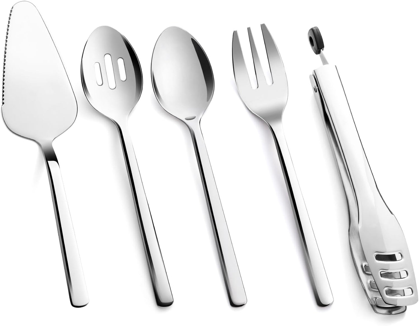 KINGSTONE Large Hostess Serving Utensils Set, 18/10 Stainless Steel Heavy Duty 10-inch Serving Utensils, Slotted Spoons, Forks, Tongs, Cake Pie Server for Buffet, Wedding, Party