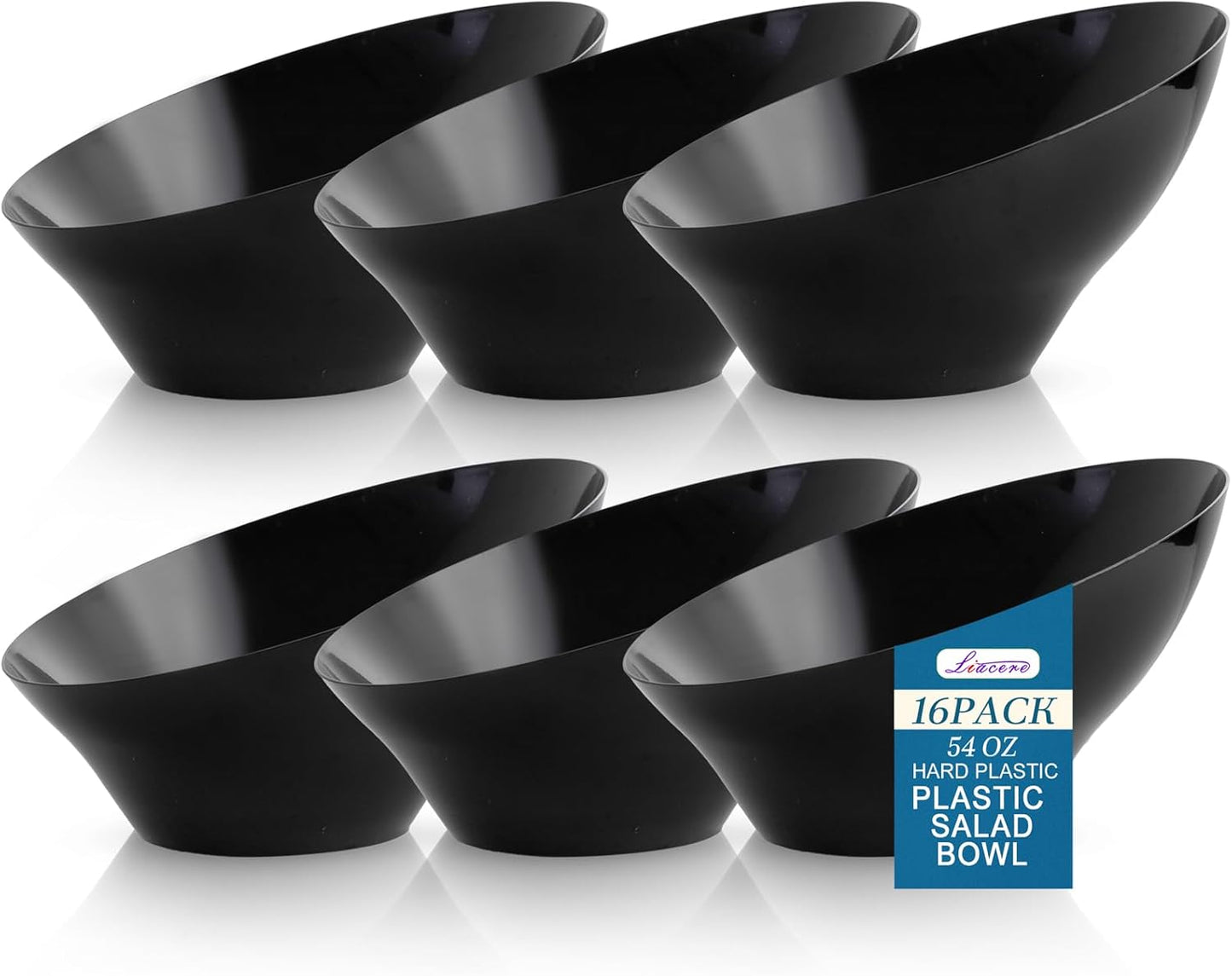 Liacere 54 OZ Clear Plastic Serving Bowls - 16PCS Angled Serving Bowls - Disposable Bowl for Candy Chip - Party Table Salad and Fruit，Can be Used Weddings and Gatherings＆ New Year