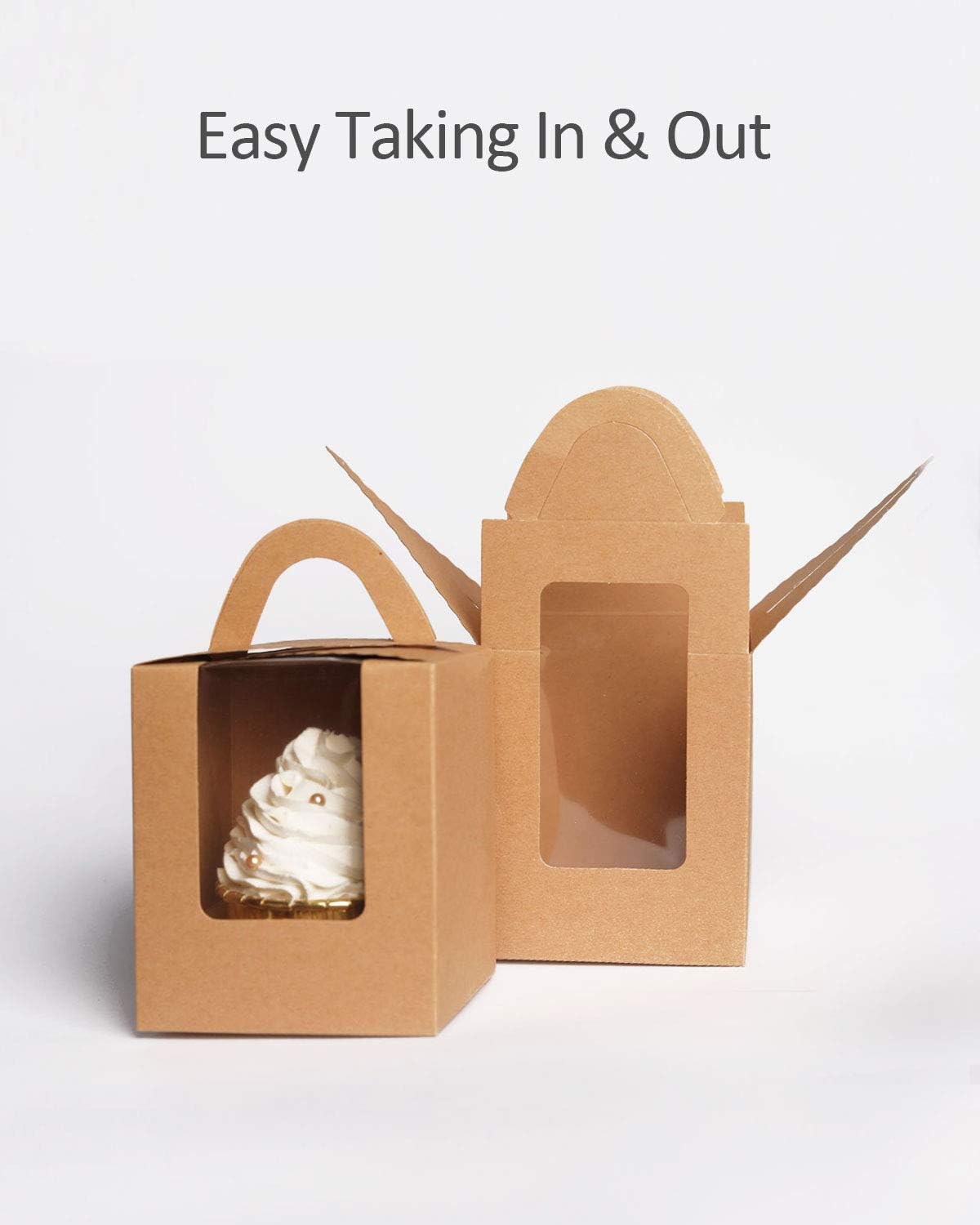 qiqee 60pcs Cupcake Boxes Individual Disposable White Single Box with Window 3.6 * 3.6 * 4.3inch Cupcake Containers/Holders