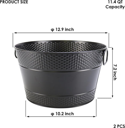 Metal Ice Bucket Galvanized Beverage Tub, Drink Buckets Large Cooler for Wine Beer Champagne Cocktails for Catering, Bars, Parties, Outdoor Events (Black-1PC)