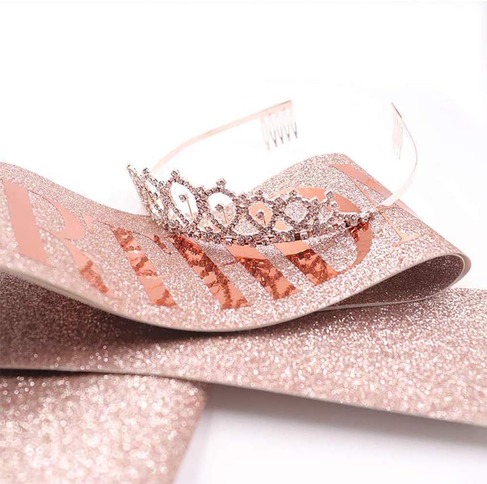 Rose Gold Birthday Sash & Tiara Kit - Glitter Birthday Party Favors