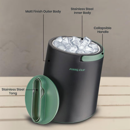 PINNACLE Insulated ice bucket for parties with Tong that fit into Lid - Stainless Steel ice bucket for cocktail bar with Collapsible Handles for indoor/outdoor bar, BPA Free (blue)