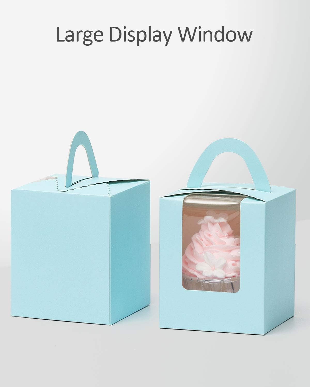 qiqee 60pcs Cupcake Boxes Individual Disposable White Single Box with Window 3.6 * 3.6 * 4.3inch Cupcake Containers/Holders