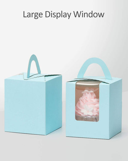 qiqee 60pcs Cupcake Boxes Individual Disposable White Single Box with Window 3.6 * 3.6 * 4.3inch Cupcake Containers/Holders