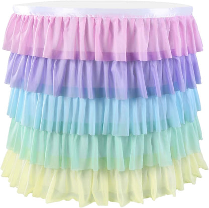 Pastel Rainbow Table Skirt Ruffle Party Tablecloth for Rectangle Table 6ft Birthday Party Baby Shower