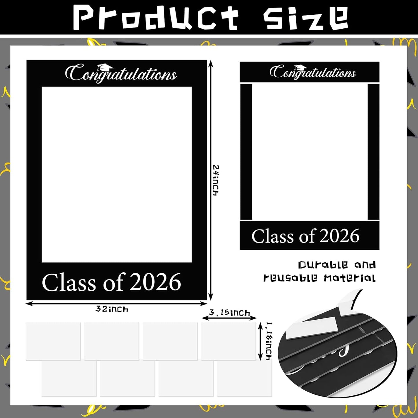 Wenqik Class of 2026 32 x 24 Inch Graduation Photo Booth Frame Props 2026 Graduation Picture Frame PVC Cutouts Grad Selfie Decorations for College Grad Party Supplies