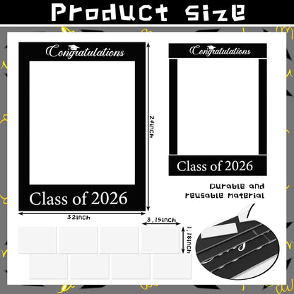 Wenqik Class of 2026 32 x 24 Inch Graduation Photo Booth Frame Props 2026 Graduation Picture Frame PVC Cutouts Grad Selfie Decorations for College Grad Party Supplies
