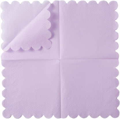 100 Pack Cocktail Napkin 2-Ply Scalloped Edged Dessert Napkins Folded 5 x 5 Inches Disposable Napkins for Dinner Wedding Birthday Party Bridal Anniversary Reception Event (Pink)